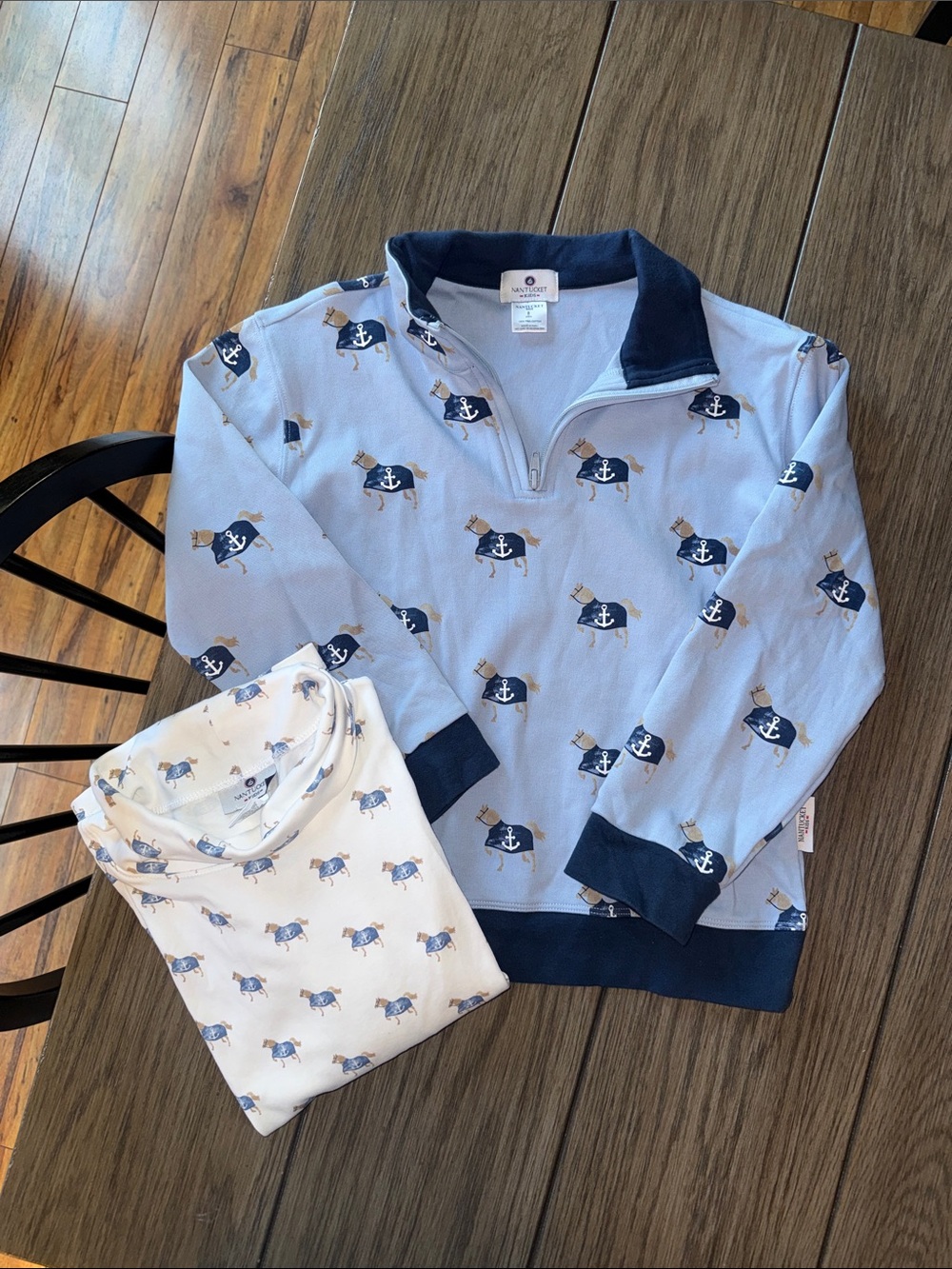Nantucket Kids Light Blue Anchor Horse Quarter-Zip Sweatshirt w/ Turtleneck